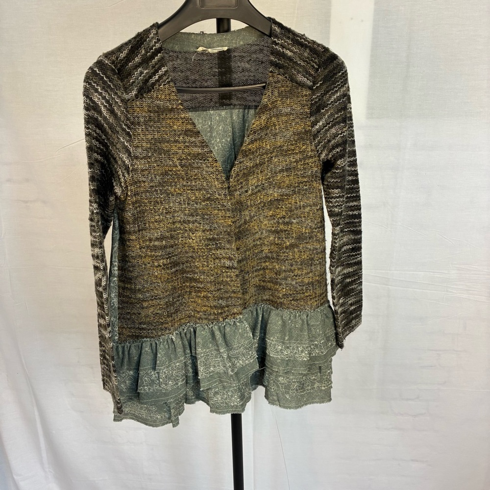 Hem & Thread Ruffle Hem Mixed Fabric Cardigan M